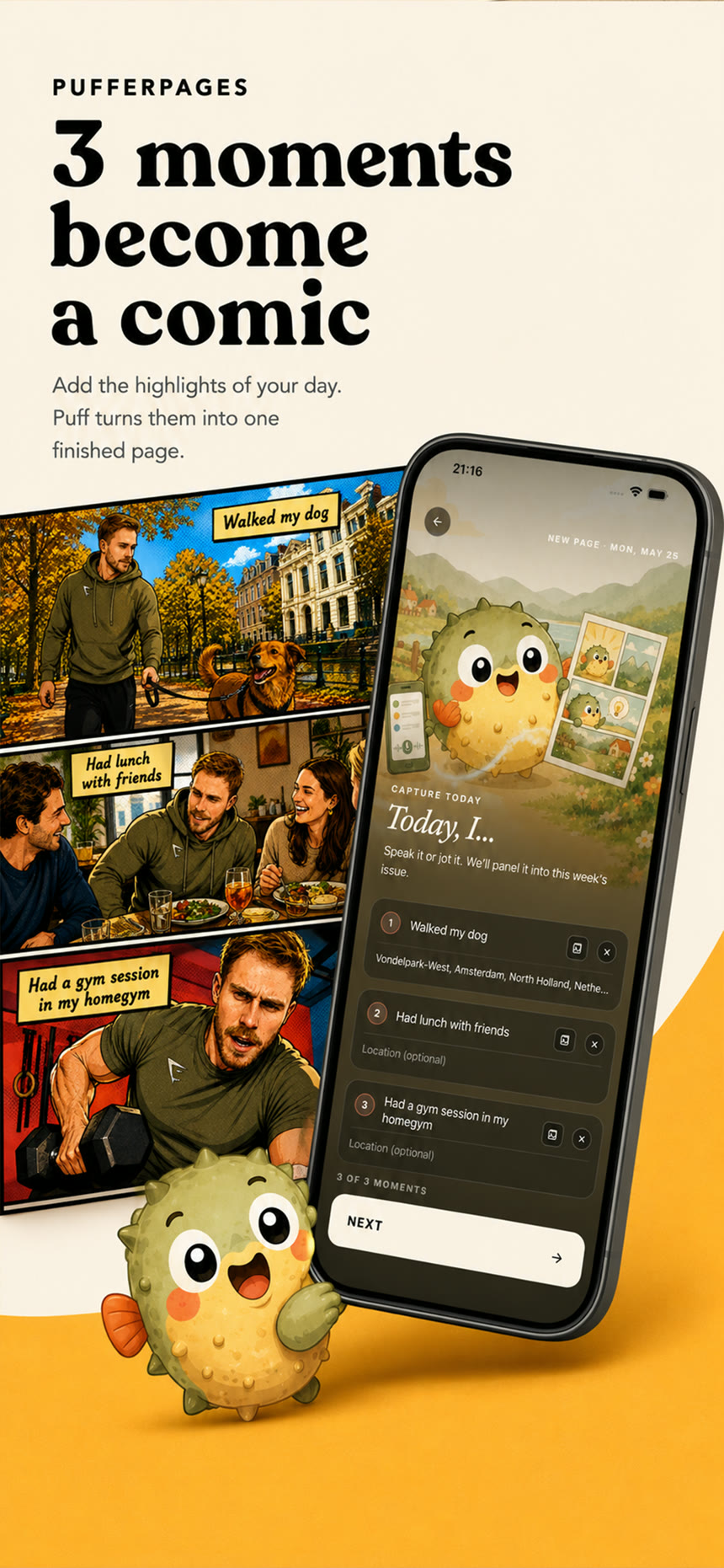 3 moments become a comic — capture flow